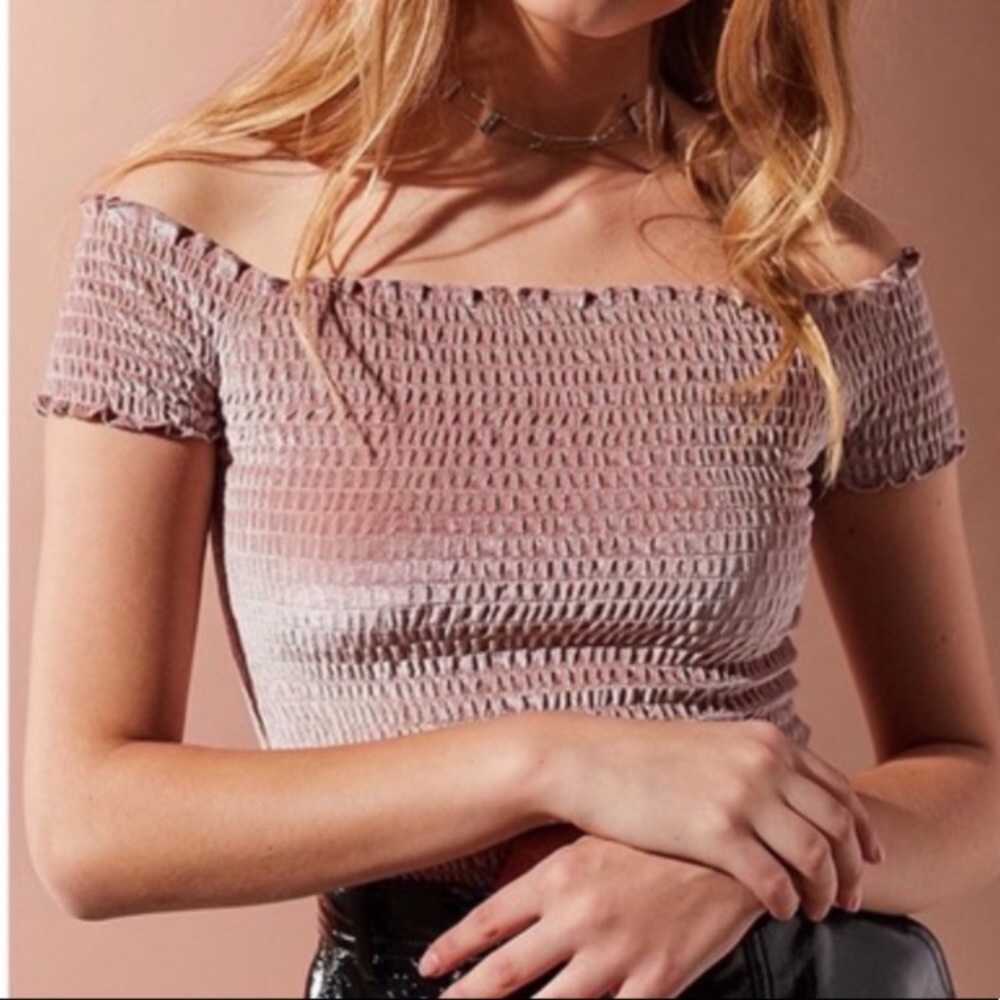 NWOT Urban Outfitters Pink Velvet Smocked Top!